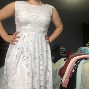 white lace modest dress